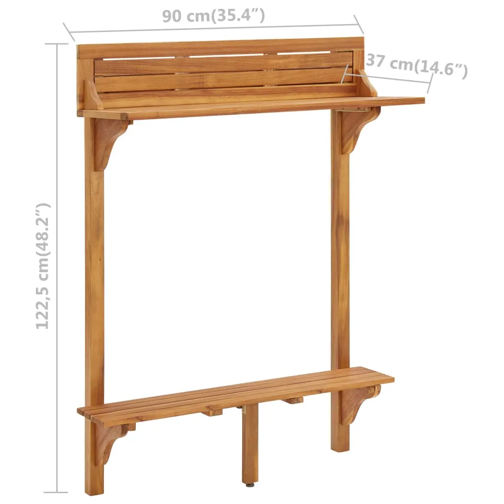 Holz-Bartisch aus Echtholz mit Metallhalterungen 90x37x122,5 cm