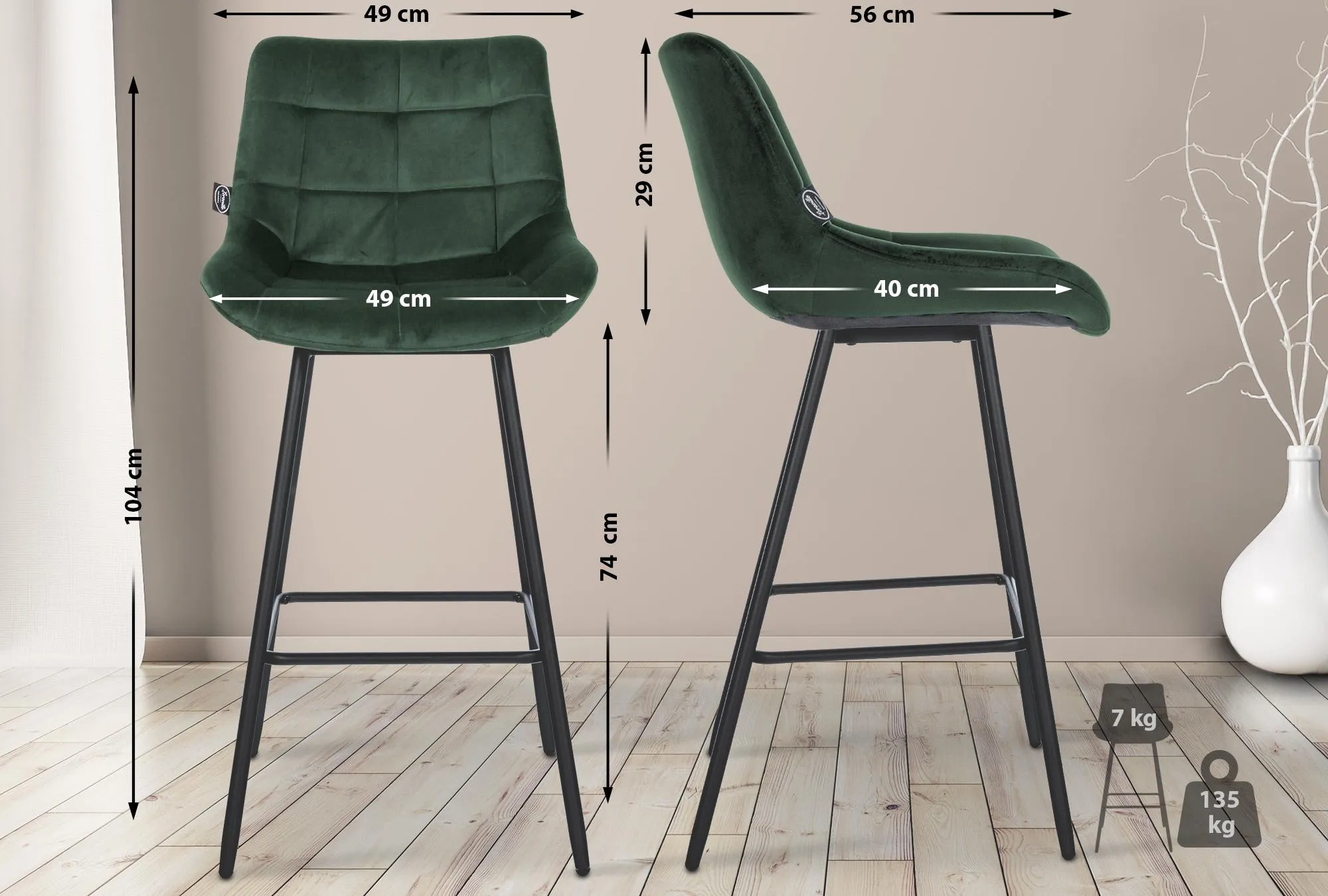 Barhocker Weston 104x49x56 cm dunkelgrün