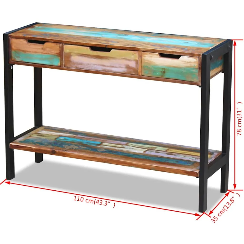 Vintage Sideboard 110x35x78 cm Mehrfarbig aus massivem Altholz und Stahlgestell