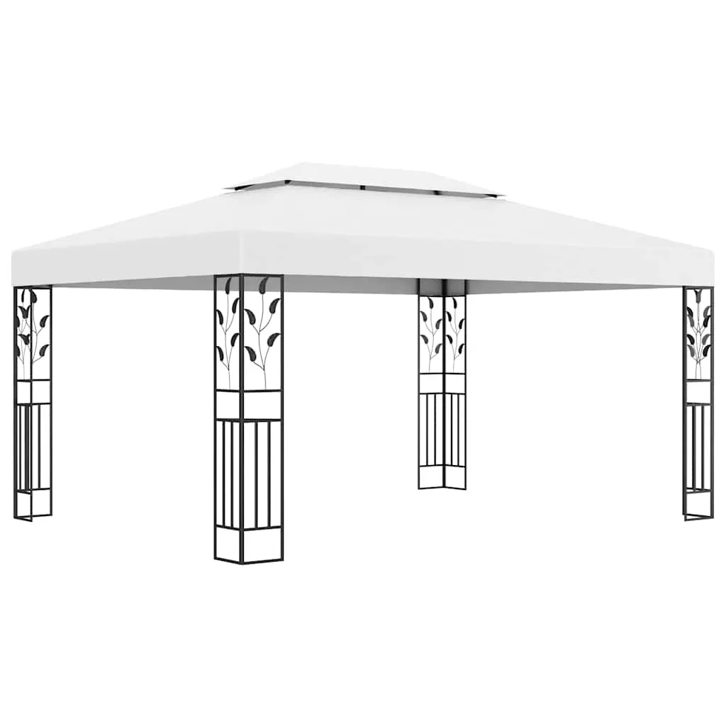 Weißer Pavillon 3 x 4 m mit doppeltem Polyesterdach und Solar-Lichterkette