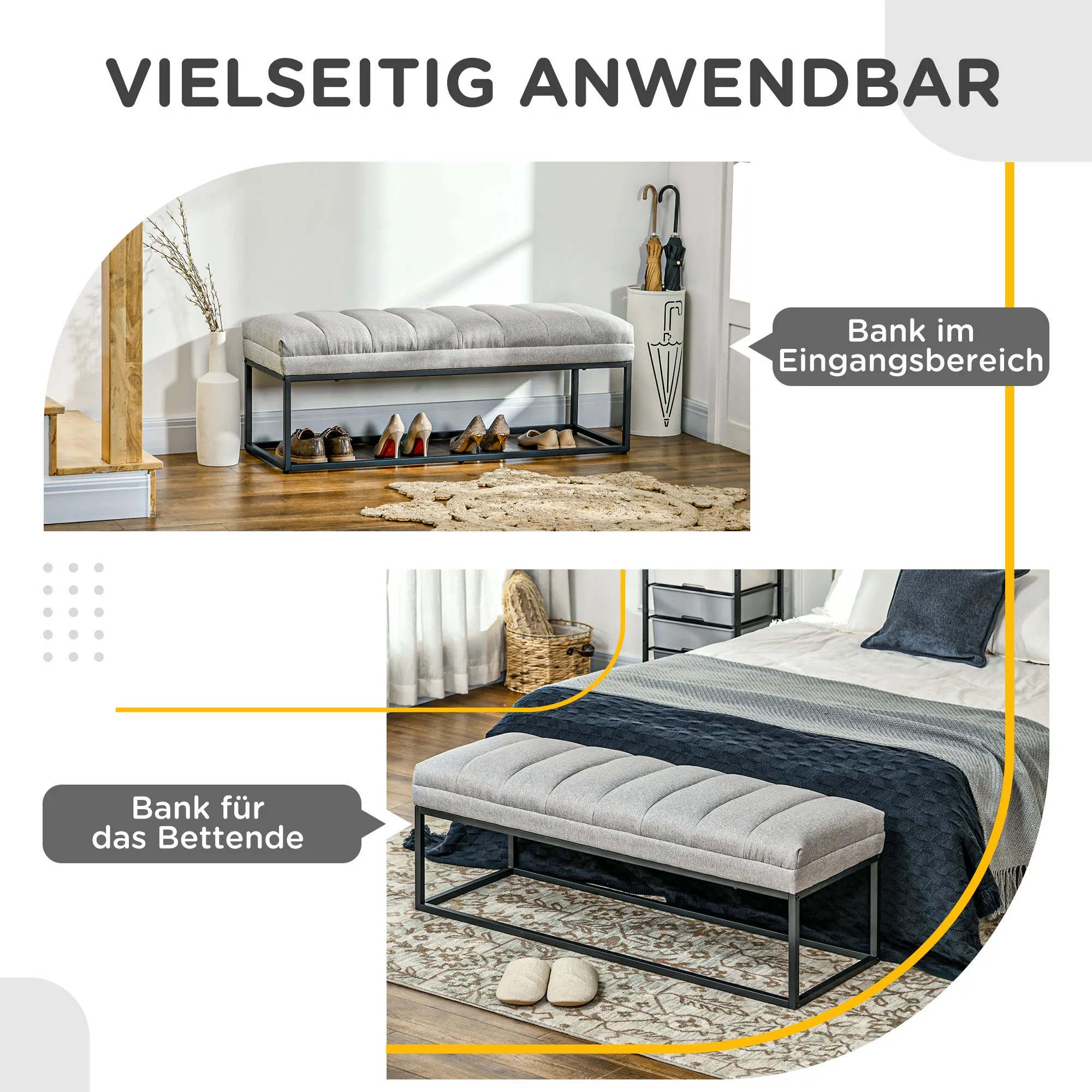 Elegante Sitzbank 120x44x45,5 cm in Hellgrau