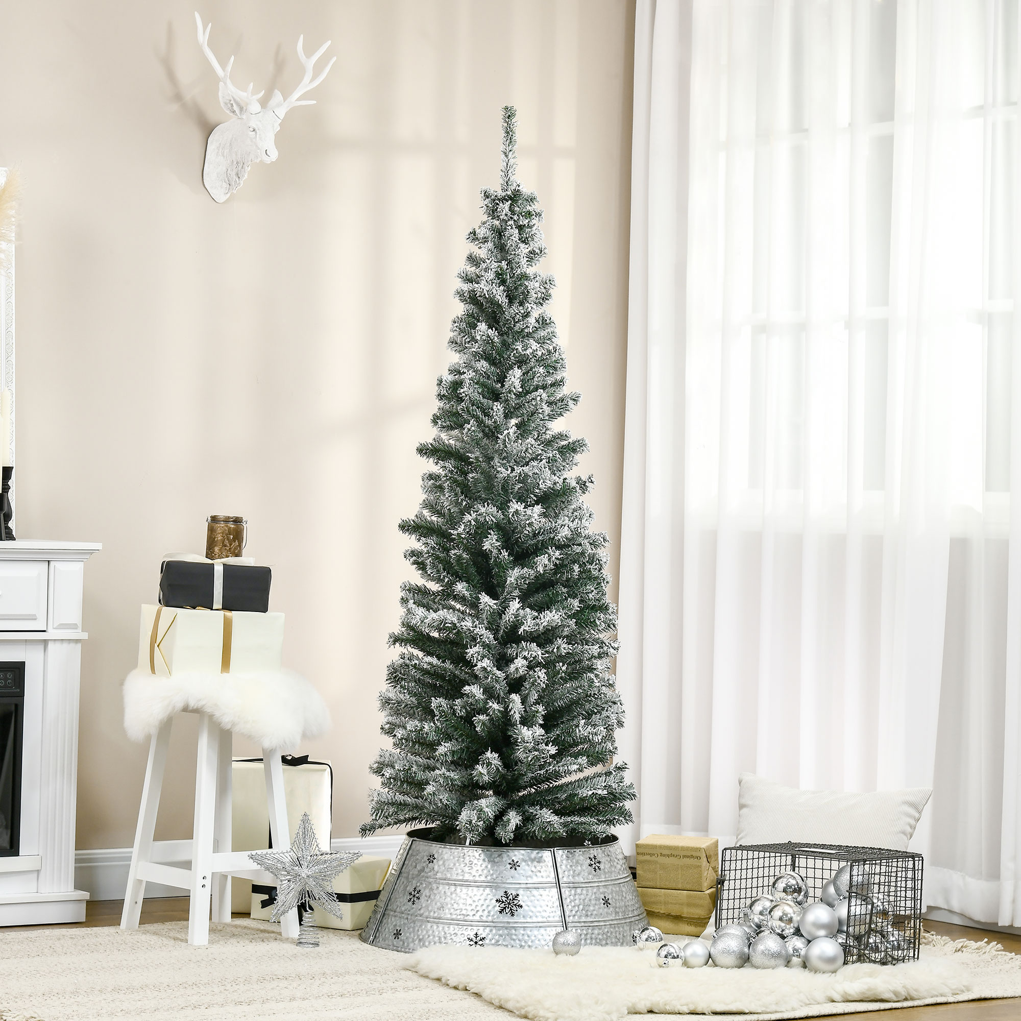 Künstlicher Weihnachtsbaum Bleistift Kiefer mit Schnee 180 cm Grün