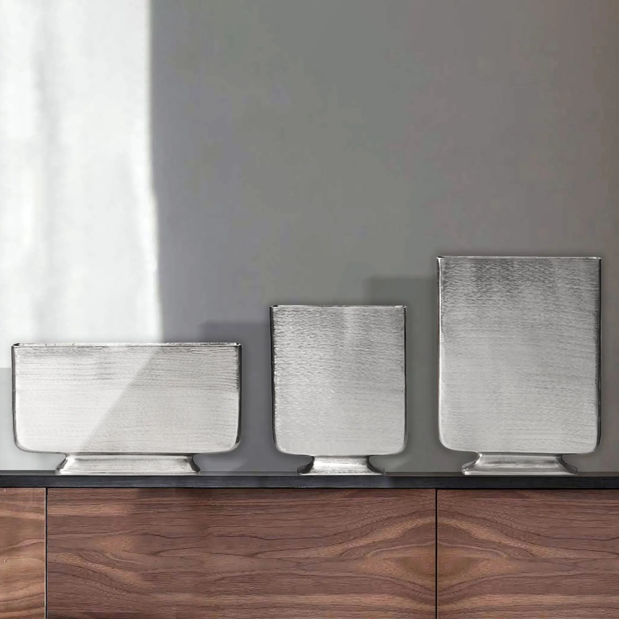 Deko Vase 3er Set Aluminium Silber Blumenvase Modern