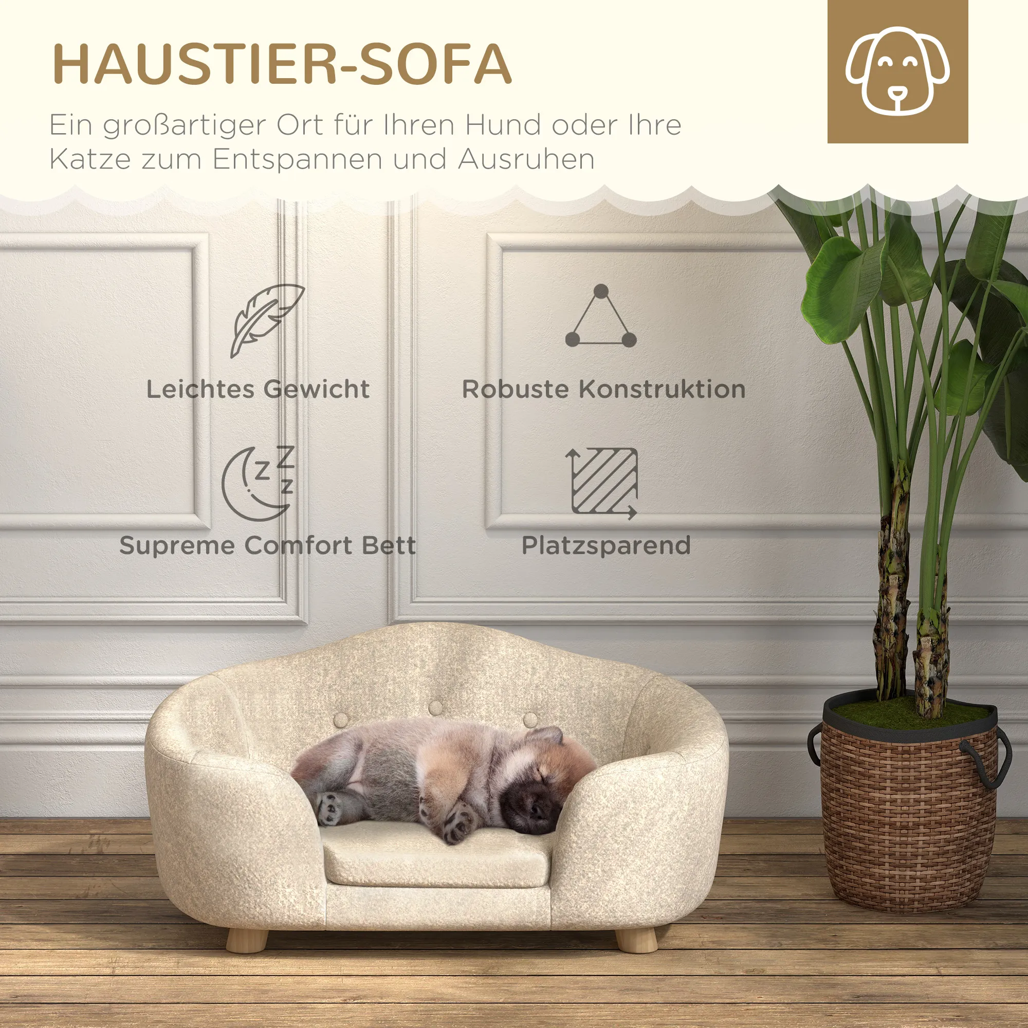 Erhöhtes Hundesofa 70B x 47T x 30H cm in Cremeweiß