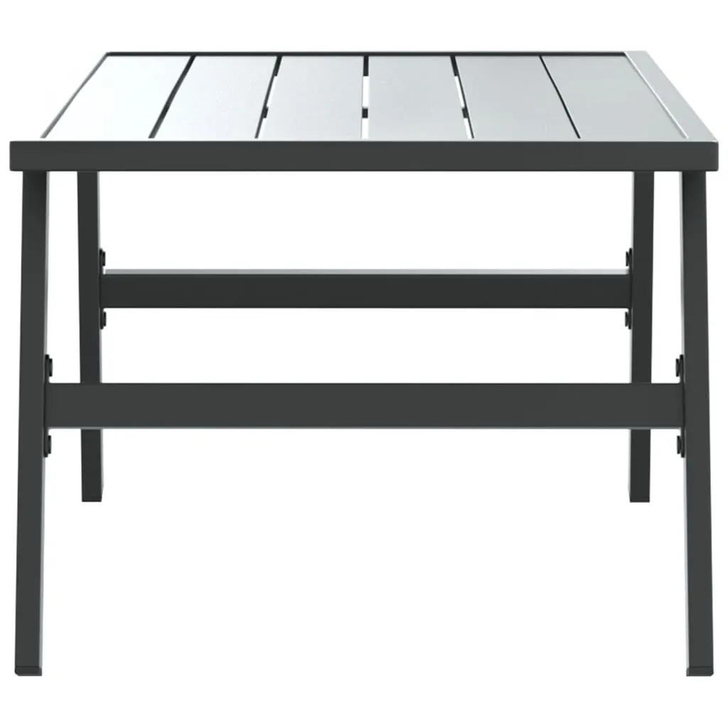 Garten-Couchtisch 90 x 45 x 35 cm Schwarz mit pulverbeschichtetem Stahlgestell