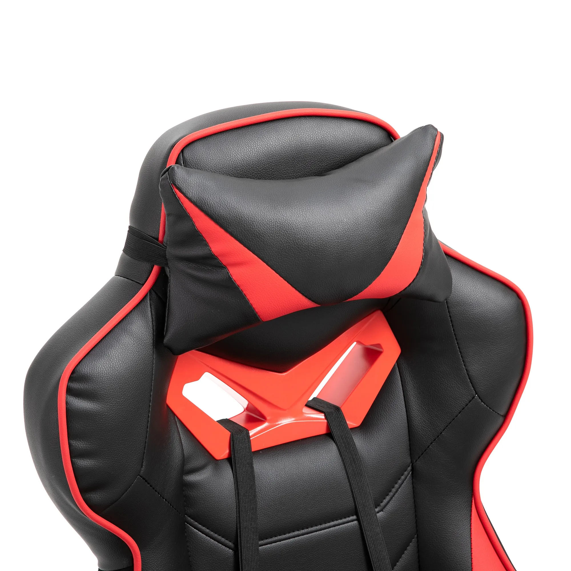 Ergonomischer Bürostuhl, Gaming Stuhl, Drehstuhl mit einziehbare Fußstütze und verstellbarer Rücken Schaumstoff+PU-Leder+Metall, Schwarz+Rot, 65 x 70 x 118,5-128,5 cm