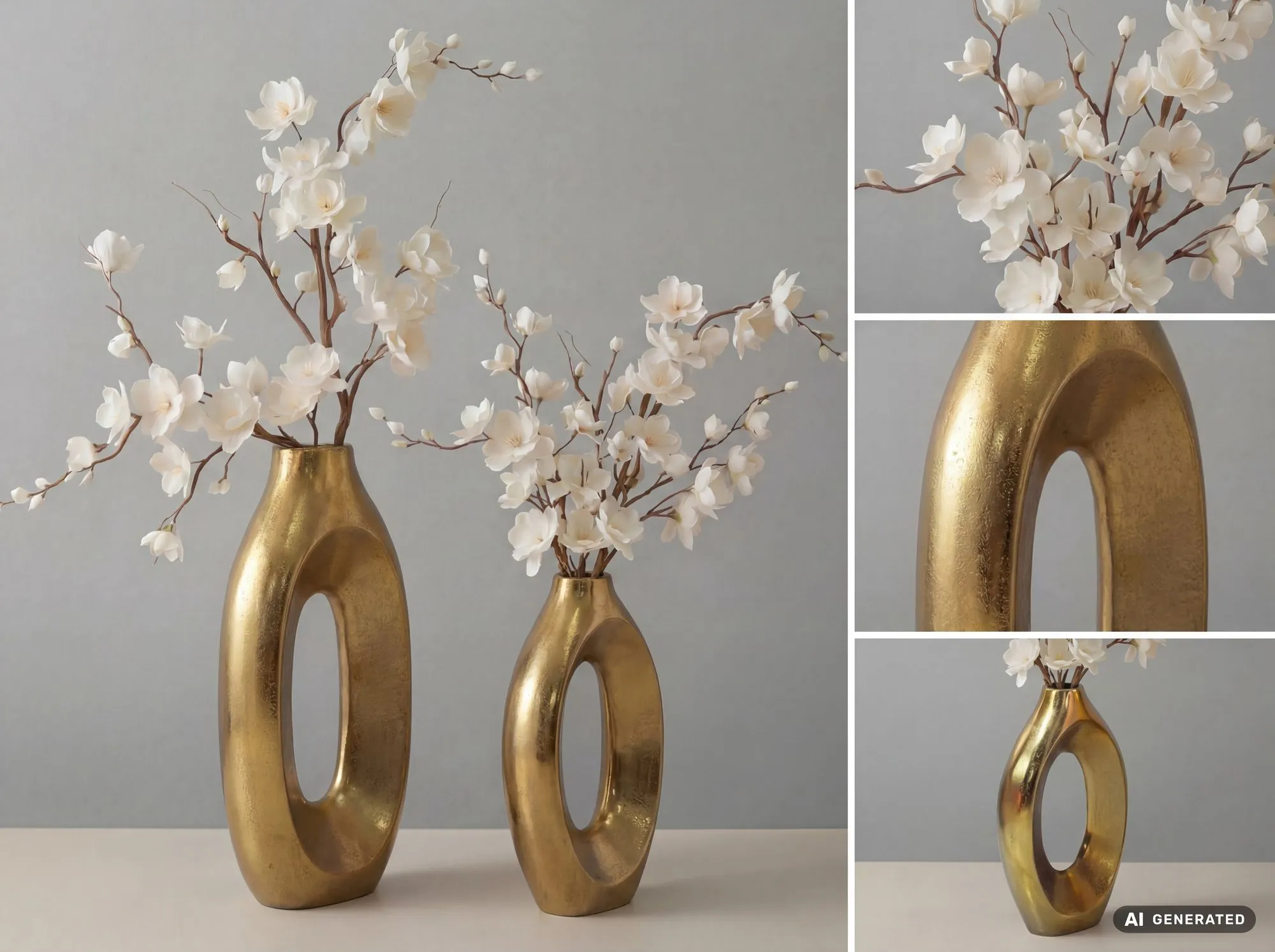 Dekovasen 2er Set aus Aluminium Raw-Finish Ringdesign Goldfarben