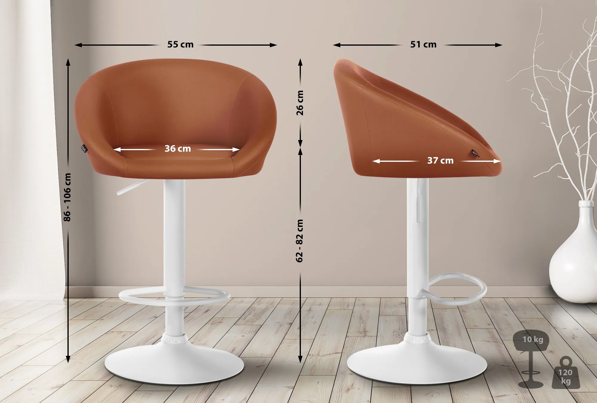Barhocker Davie Kunstleder 86-106x55x51 cm hellbraun