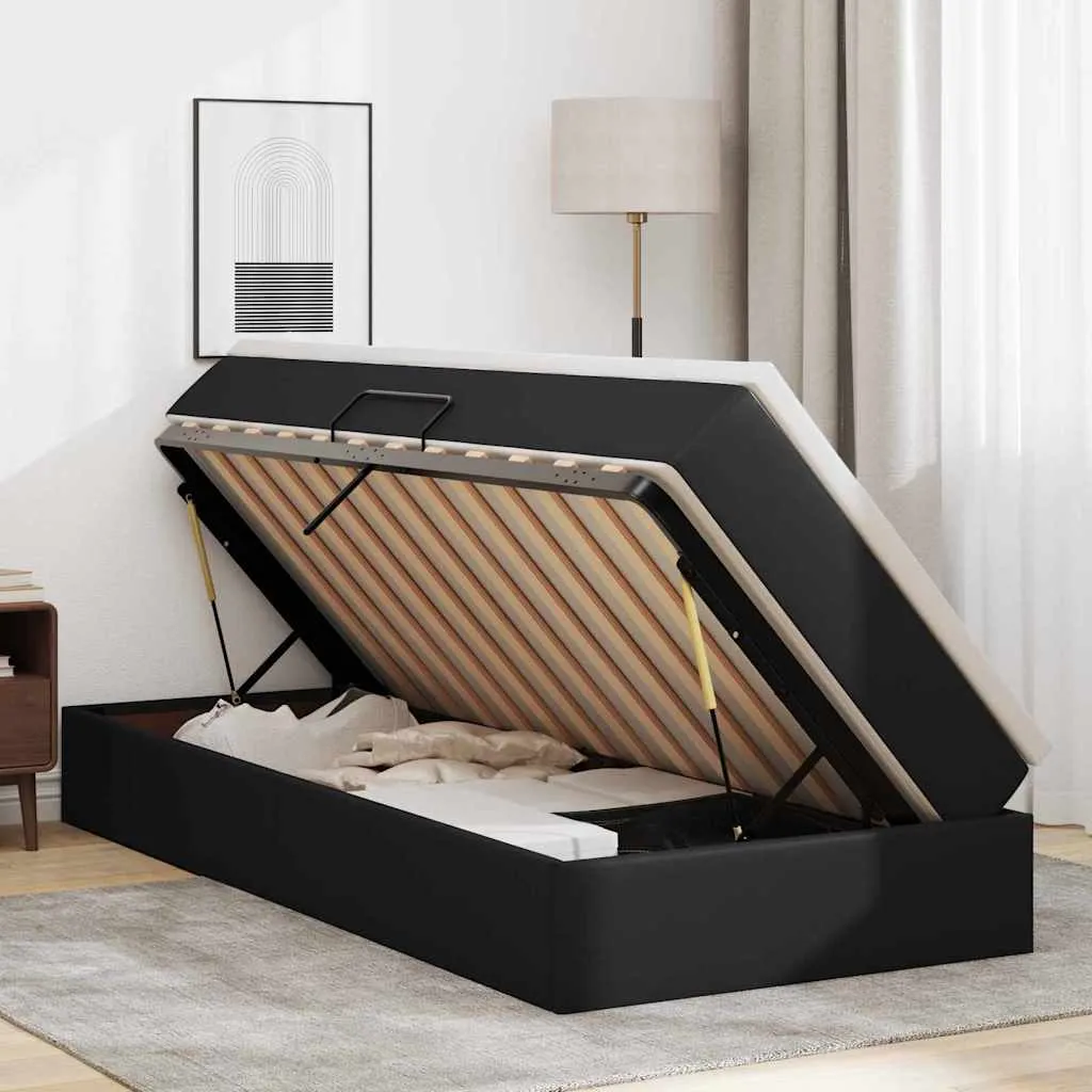 Aufbewahrungsbett mit Matratze 90 x 200 cm Schwarz