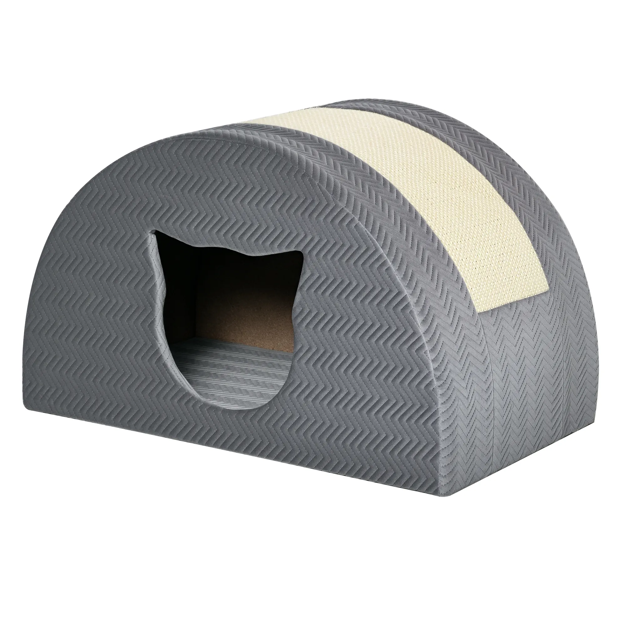 Katzenhöhle mit Kraztbrett Katzenbett Kratzhaus Katzenhaus Katzenwohnung Sisal Grau 48,5 x 30 x 30 cm