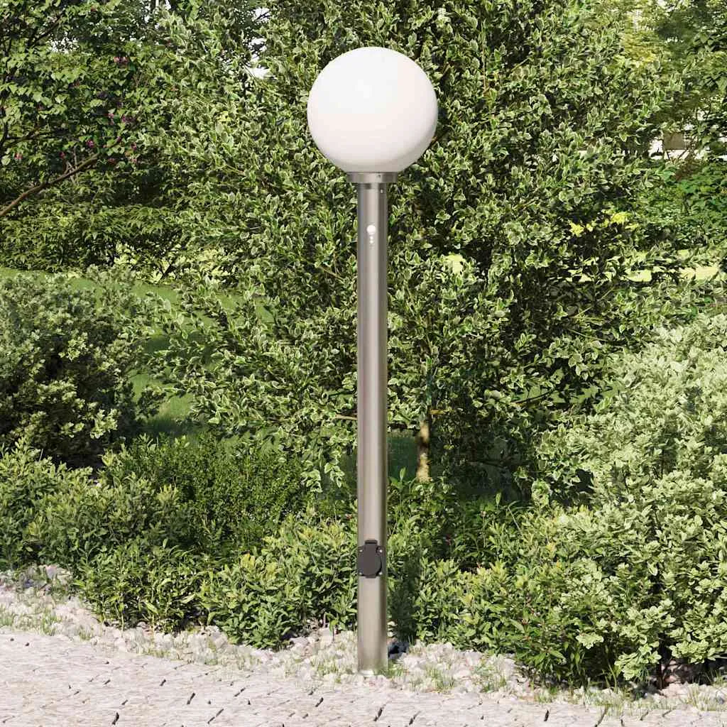 Pollerleuchte Silber 25 x 120 cm mit Bewegungsmelder und Steckdose