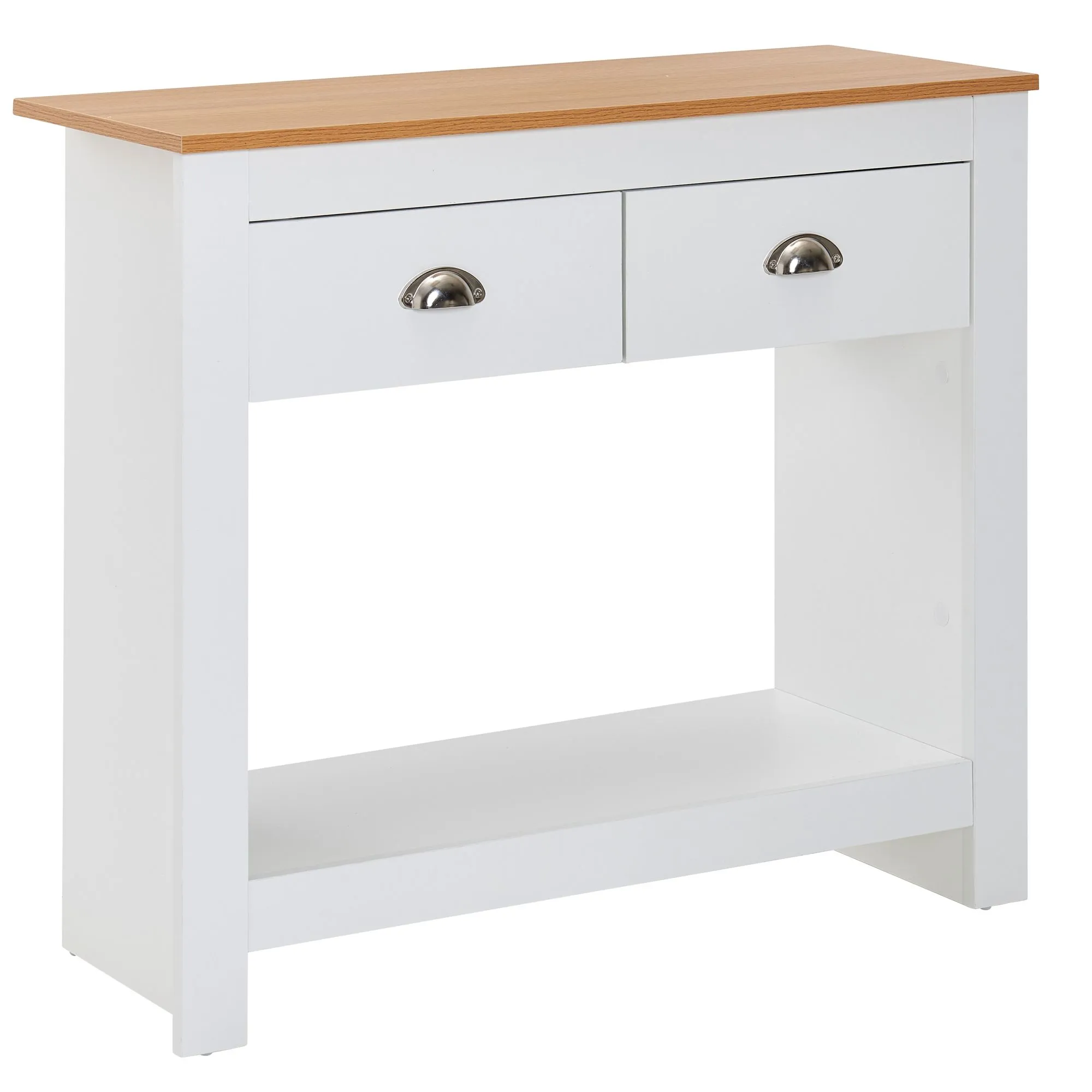 Wohnling Konsolentisch 85x35x76 cm Weiß / Eiche Design Anrichte Modern Schmal Wohnling Konsolentisch 85x35x76 cm Weiß / Eiche Design Anrichte Modern Schmal