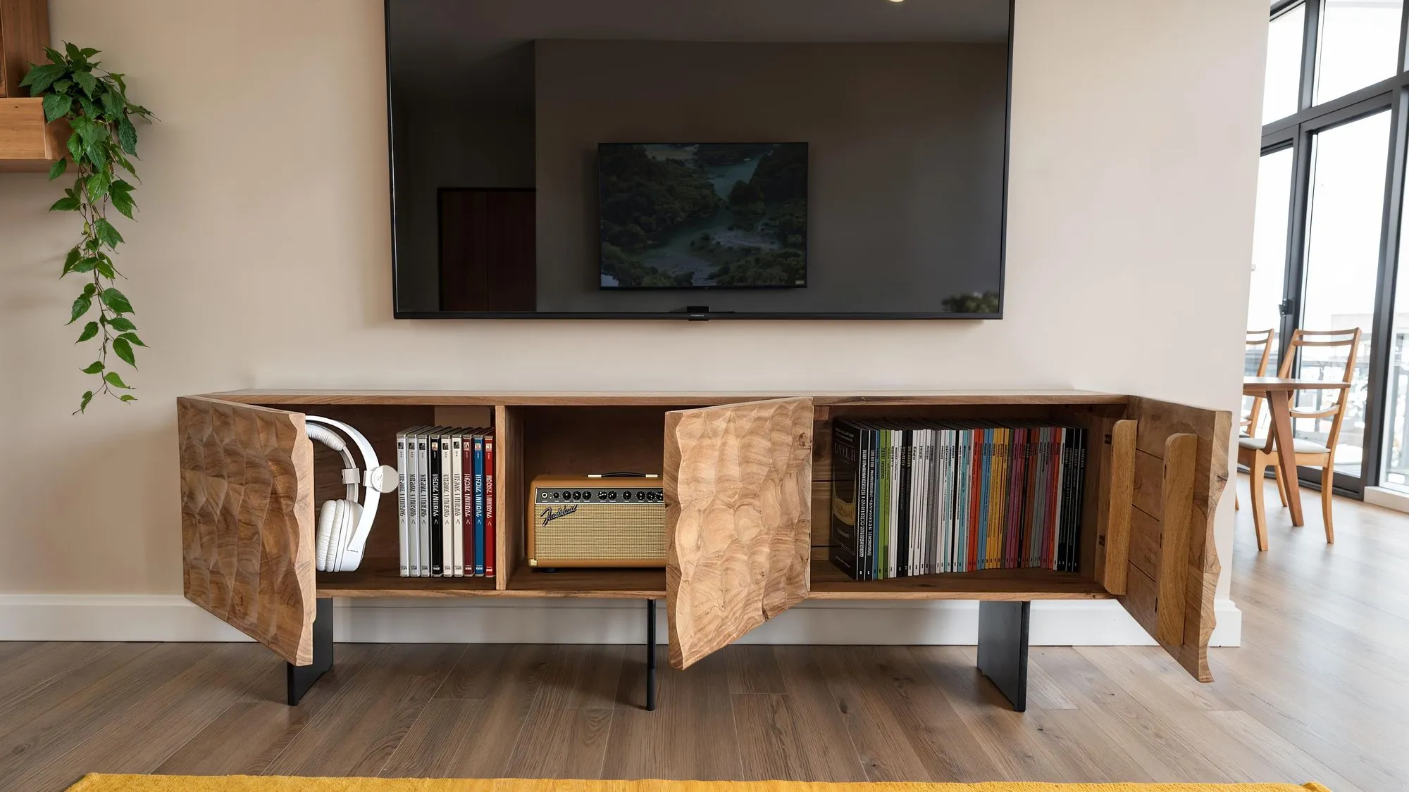 Lowboard Akazie Massivholz 160x56x37 cm TV-Kommode mit drei Türen