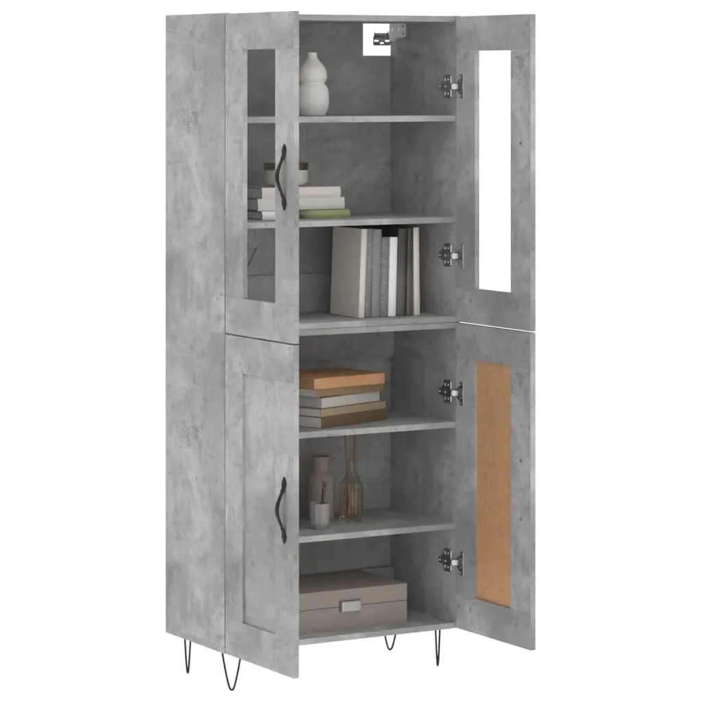 Highboard mit Sideboard 69,5x34x180 cm Betongrau aus Holzwerkstoff