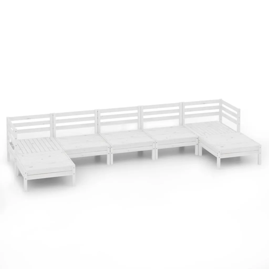 7-tlg. Garten-Lounge-Set Weiß Massivholz Kiefer