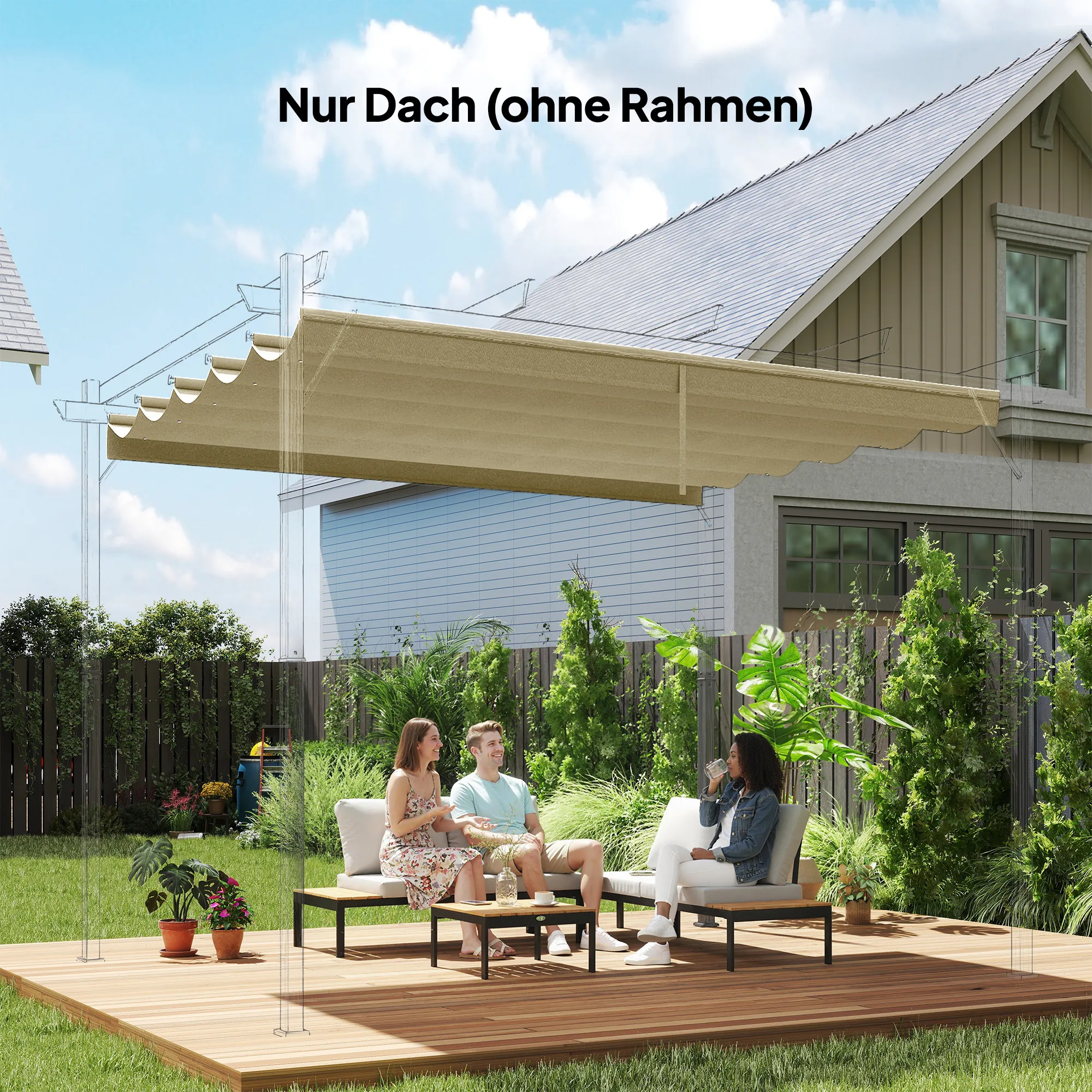 Ersatzdach 3 x 3 m Beige für Pavillons