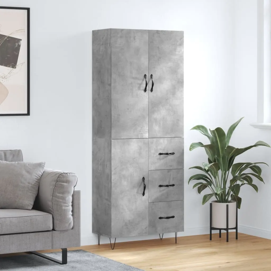 Elegantes Highboard 69,5 x 34 x 180 cm in Betongrau