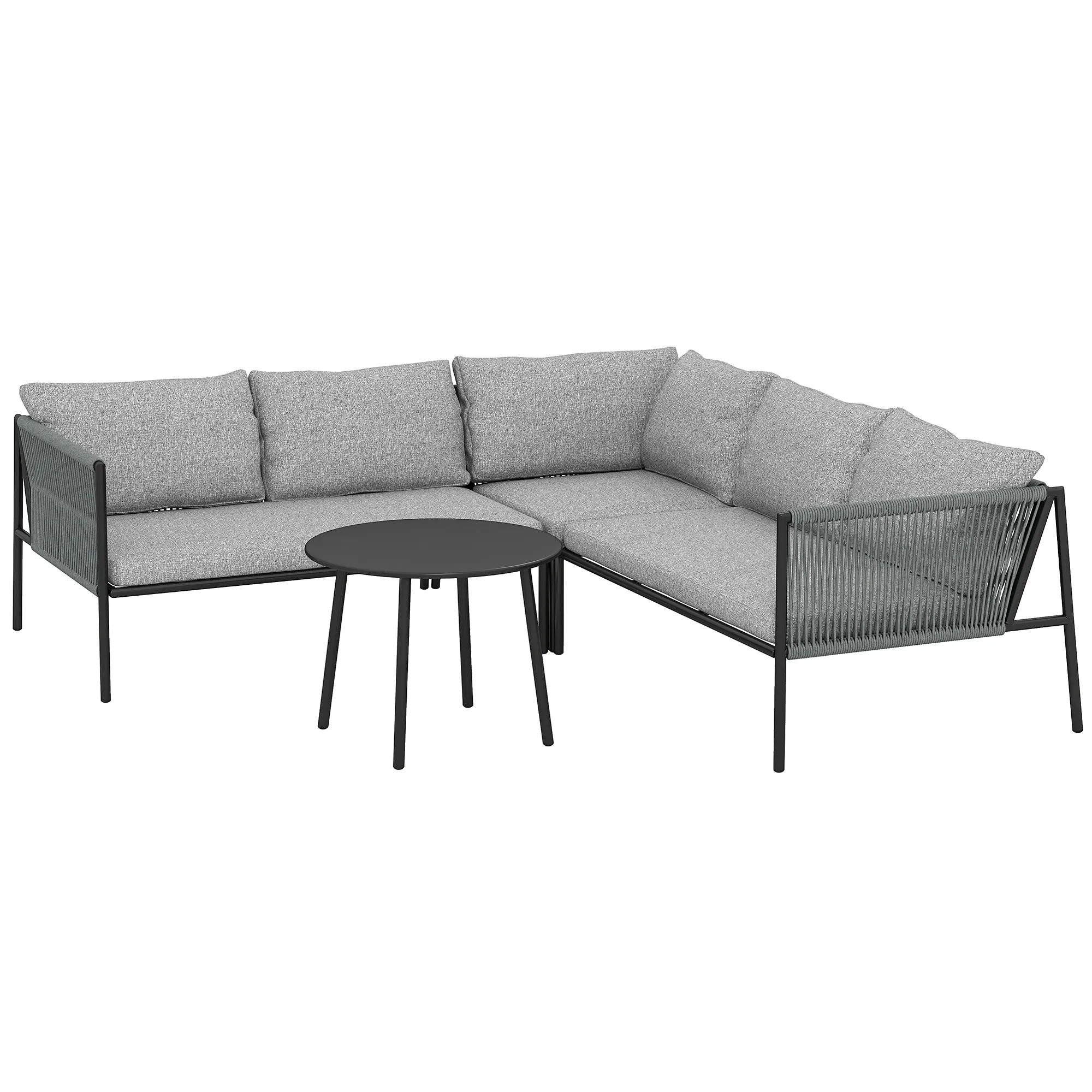 Gartenmöbel Set Polyrattan Lounge-Set mit Ecksofa Tisch Kissen für 6 Personen Dunkelgrau