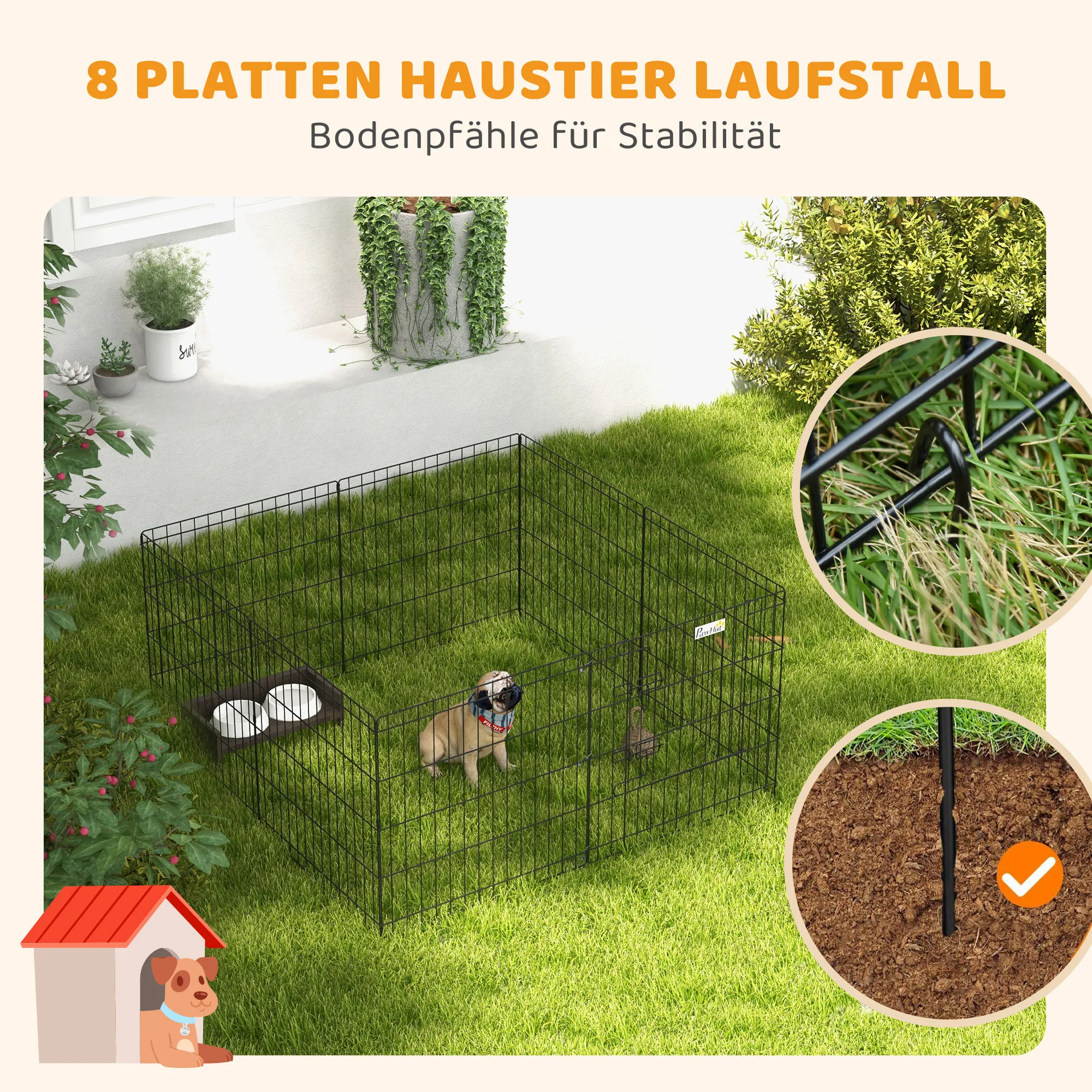 Welpenauslauf Spielgehege aus Metall, 61 cm, Schwarz
