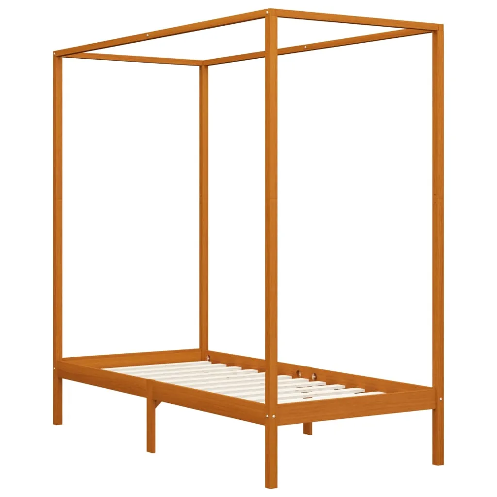 Himmelbett Massivholz Honigbraun 204x104x200 cm mit Vorhangrahmen
