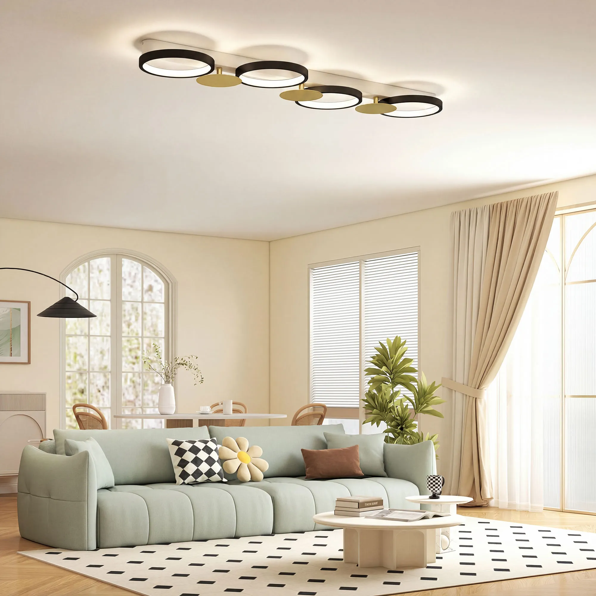 LED Deckenleuchte 100cm mit Fernbedienung, Schwarz-Gold, 38W