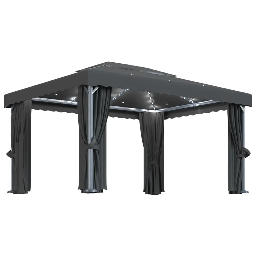 Stilvoller Pavillon 4x3 m Anthrazit mit Doppeldach und Solar-Lichterkette