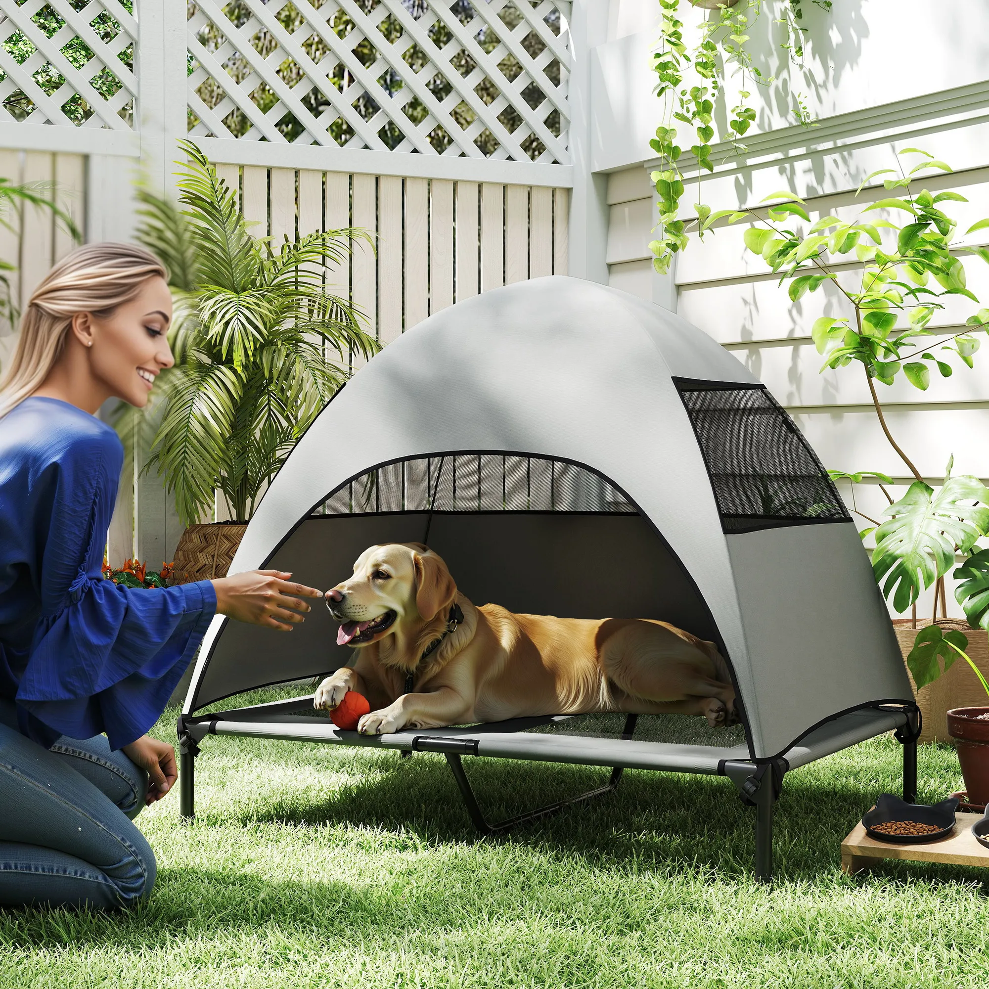 Outdoor Hundeliege 106x76 cm in Hellgrau+Schwarz