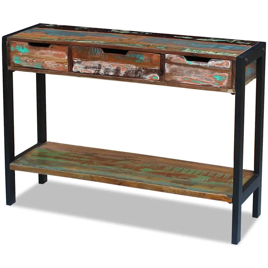 Vintage Sideboard 110x35x78 cm Mehrfarbig aus massivem Altholz und Stahlgestell