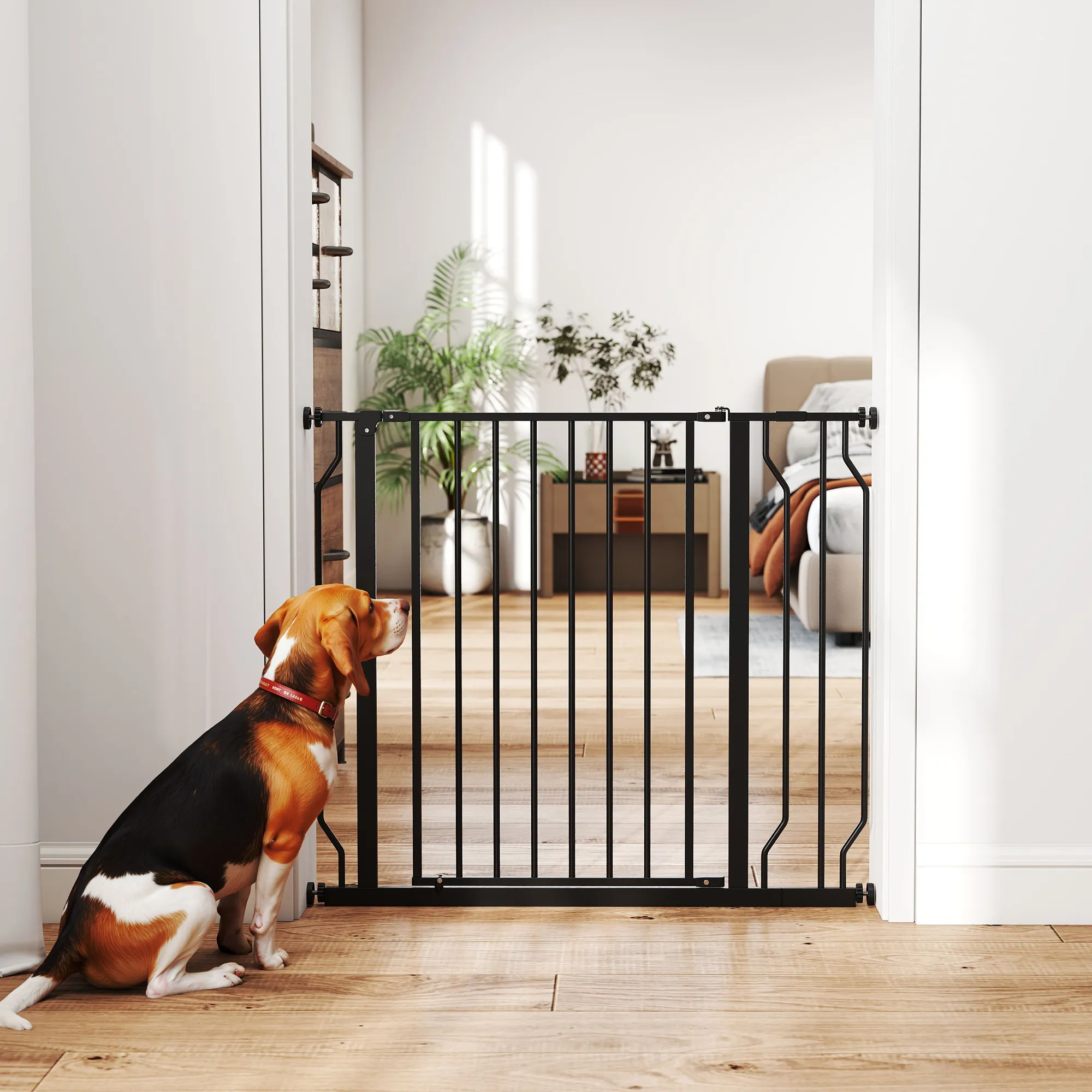 Hunde-Absperrgitter aus Stahl/ABS, verstellbar 75-95 cm, Schwarz