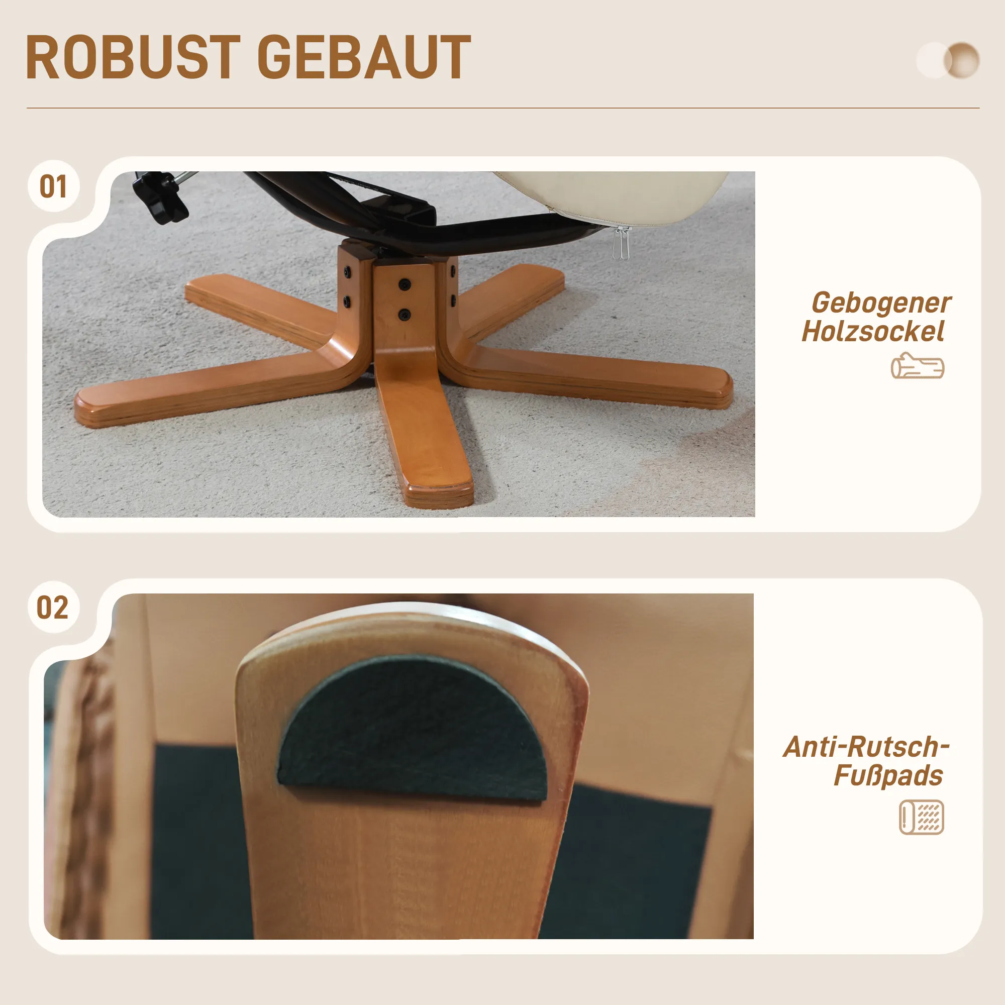 Relaxsessel mit Hocker 71B x 84T x 102H cm in Cremeweiß