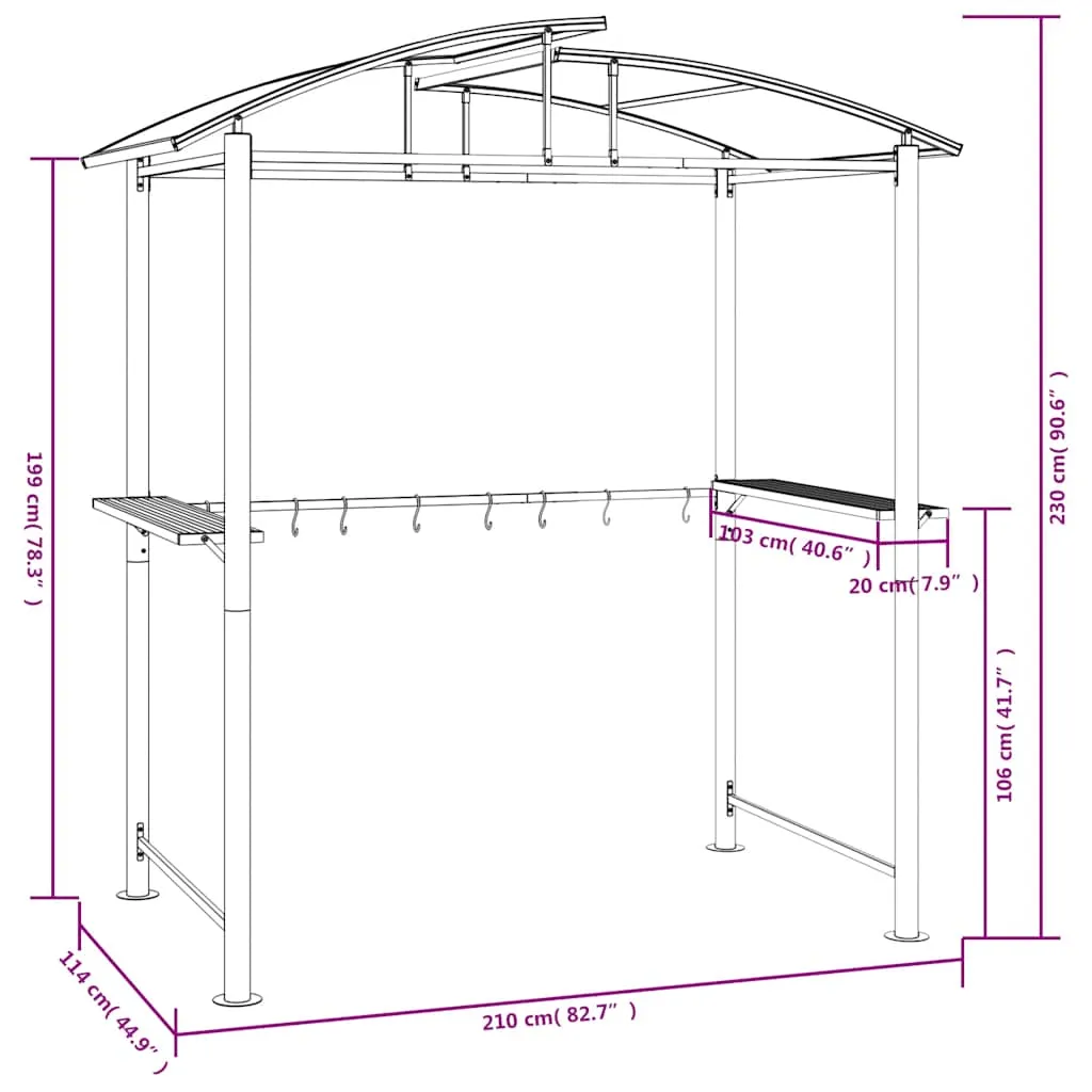 Grillpavillon Anthrazit 210 x 114 x 230 cm mit Stahlrahmen und PC-Dach