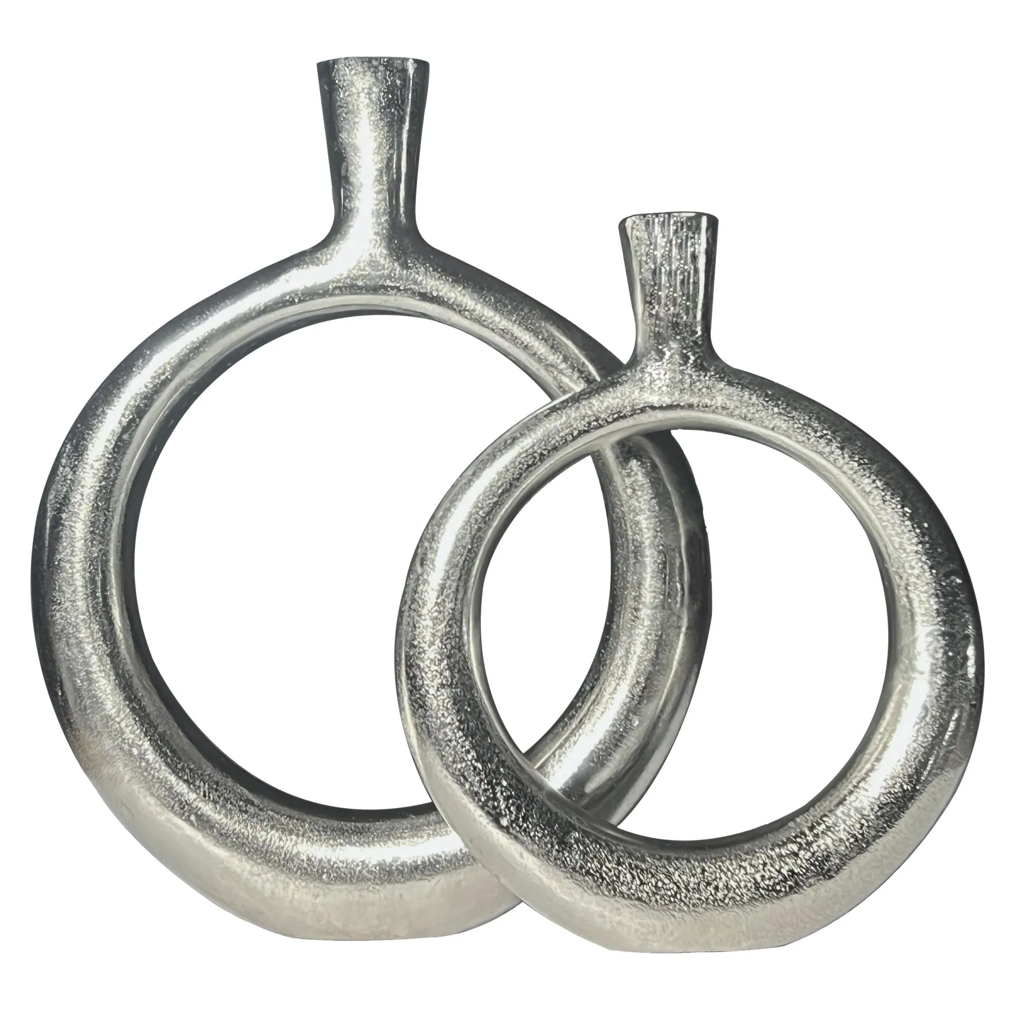 Deko Vase 2er Set Aluminium Silber Donut Blumenvase Modern