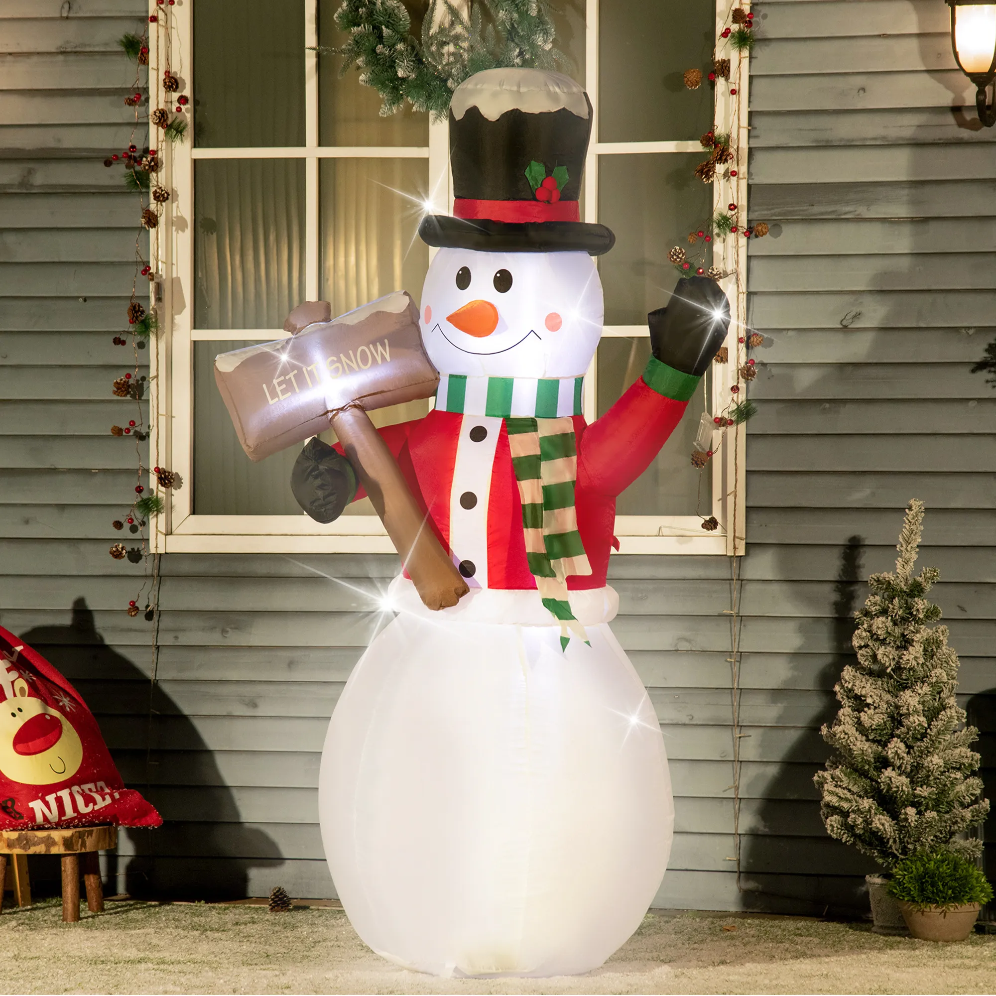 Aufblasbarer Schneemann, Outdoor Weihnachtsdekoration, 1,80 m, Santa Claus, inkl. Gebläse, Mehrfarbig