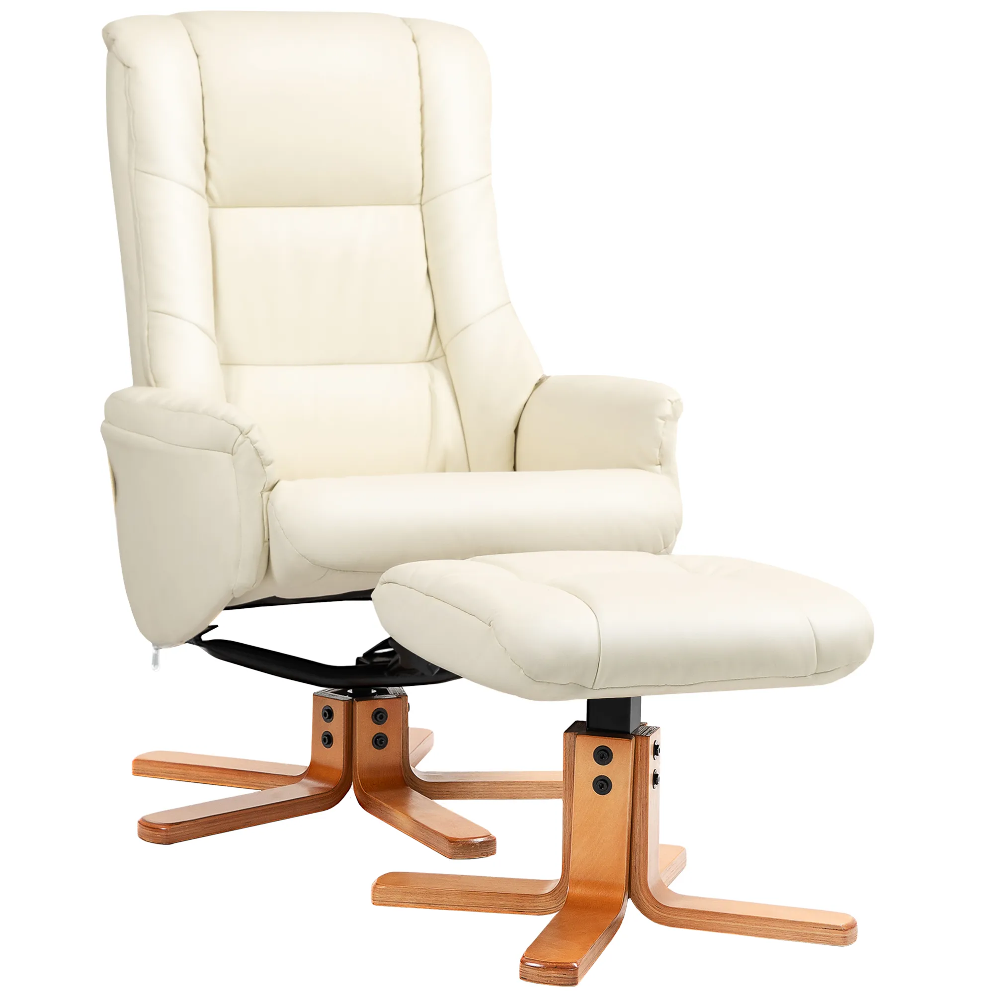Relaxsessel mit Hocker 71B x 84T x 102H cm in Cremeweiß