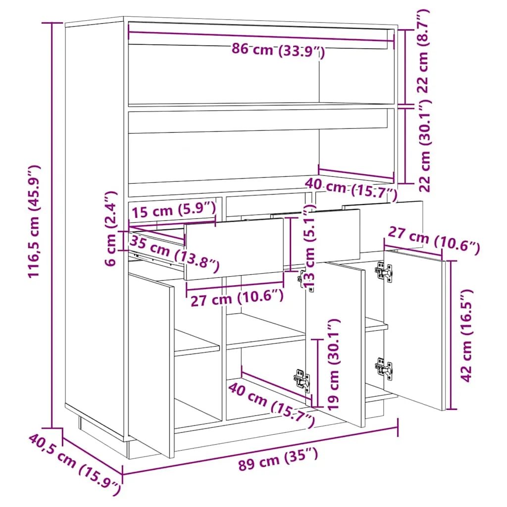 Highboard Honigbraun 89x40x116,5 cm Massivholz Kiefer