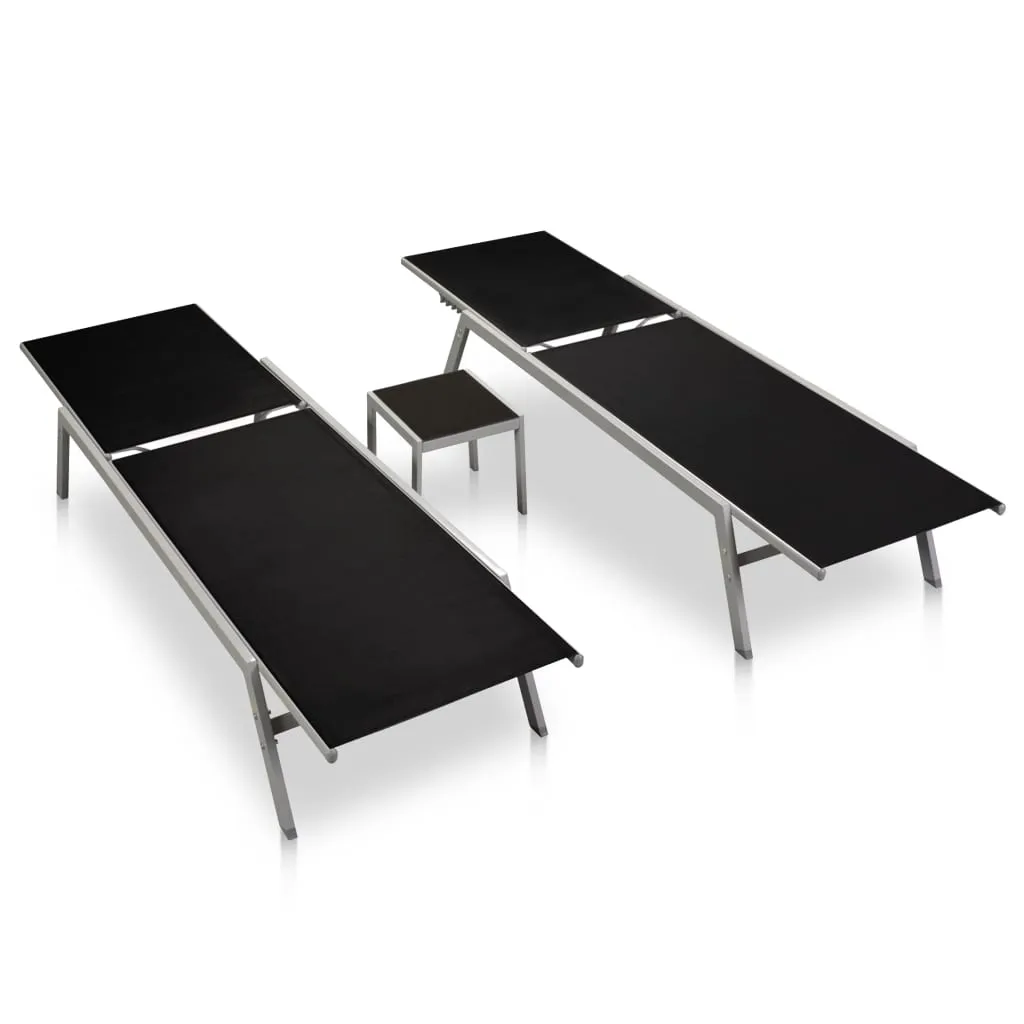 Schwarzes Sonnenliege-Set mit Tisch 200x58x32 cm & 30x30x29,5 cm