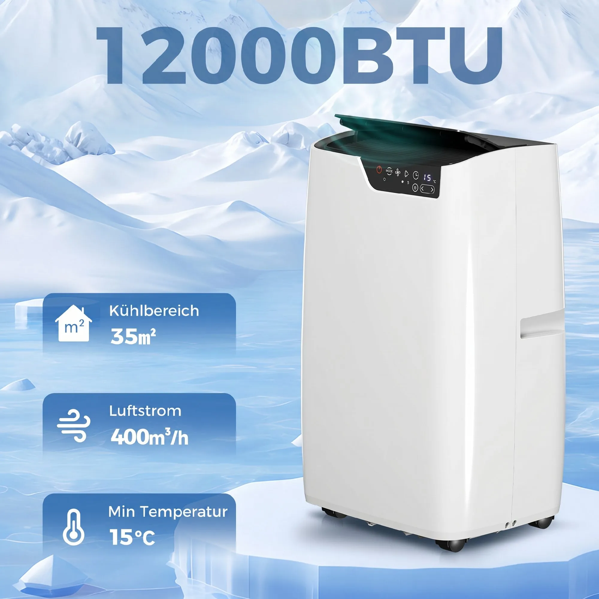 Tragbare Klimaanlage 12000 BTU, Klimagerät mit Kühl-, Entfeuchtungs-, Ventilator- , Schlafmodus, WiFi Sprachsteuerung