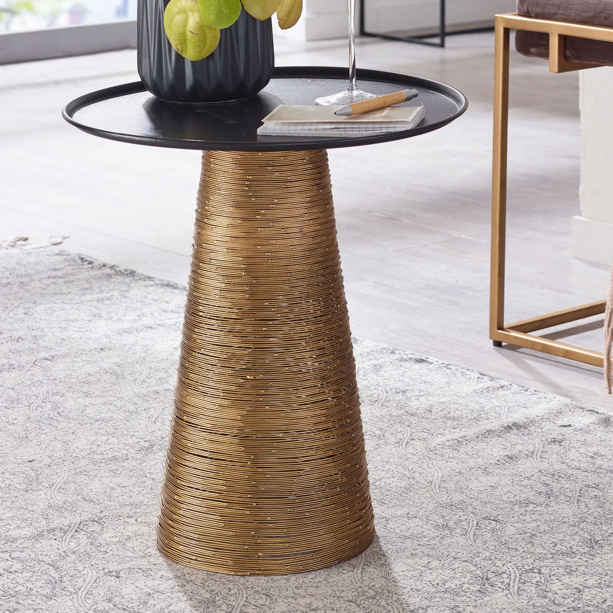 Wohnling Beistelltisch Gold Schwarz 40x40x45 cm Anstelltisch Aluminium