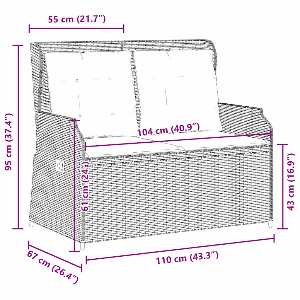 Garten-Relaxbank Hellgrau 110 x 67 x 95 cm