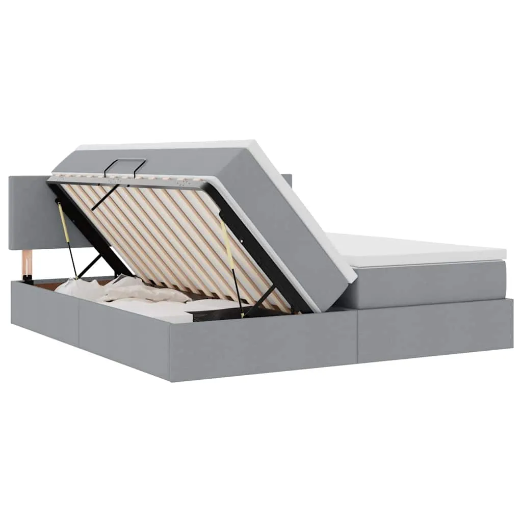 LED-Storage-Bett mit Matratze 204x180x88 cm Hellgrau