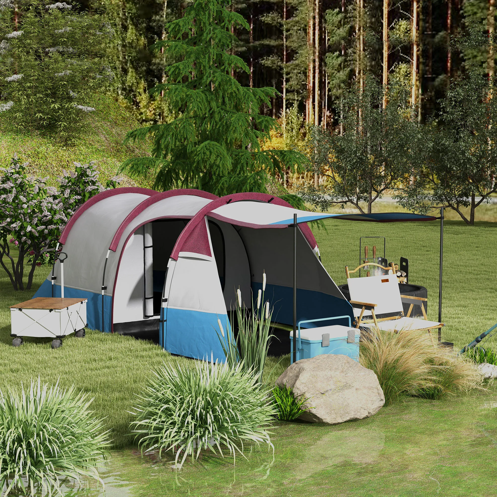 Tunnelzelt 4 Personen 420x200x150 cm Rot