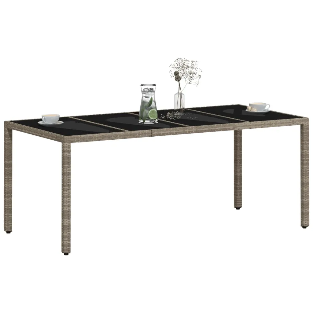 Gartentisch Hellgrau 190 x 90 x 75 cm aus PE-Rattan und Hartglas