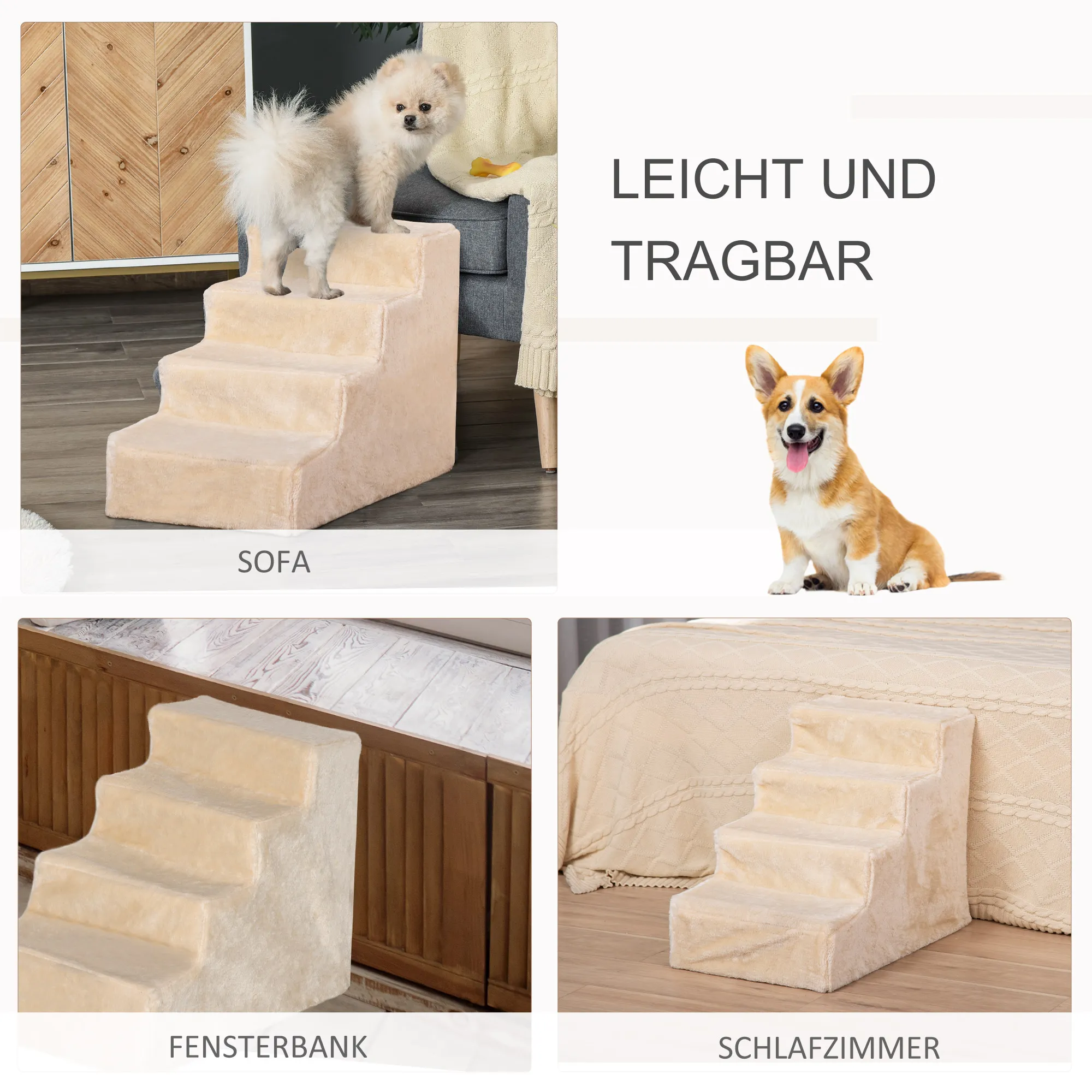 Katzentreppe Beige 60L x 35B x 44H cm für Haustiere bis 5 kg