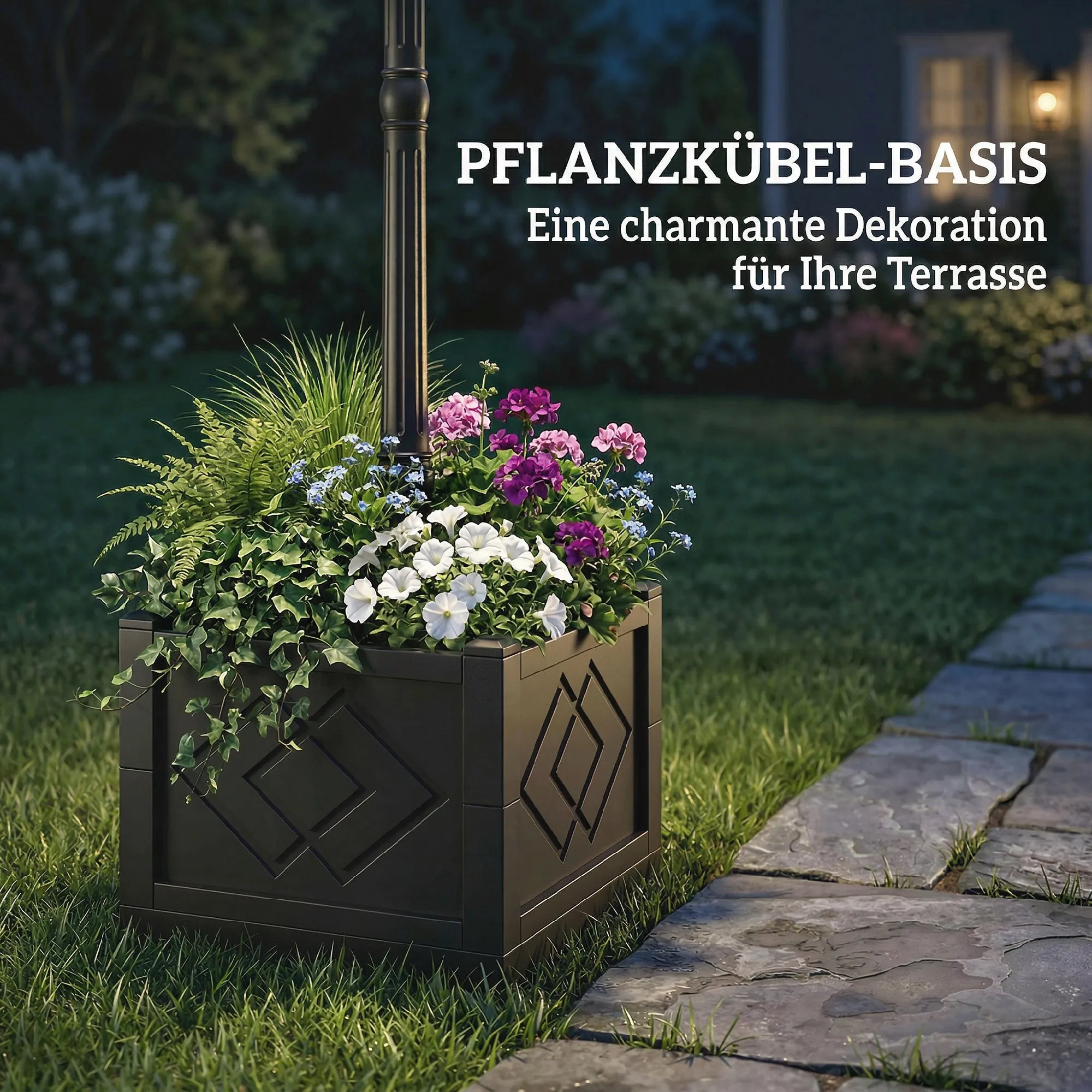 Solar Gartenlaterne mit Pflanzkübel, Kunststoff, 195cm, Schwarz