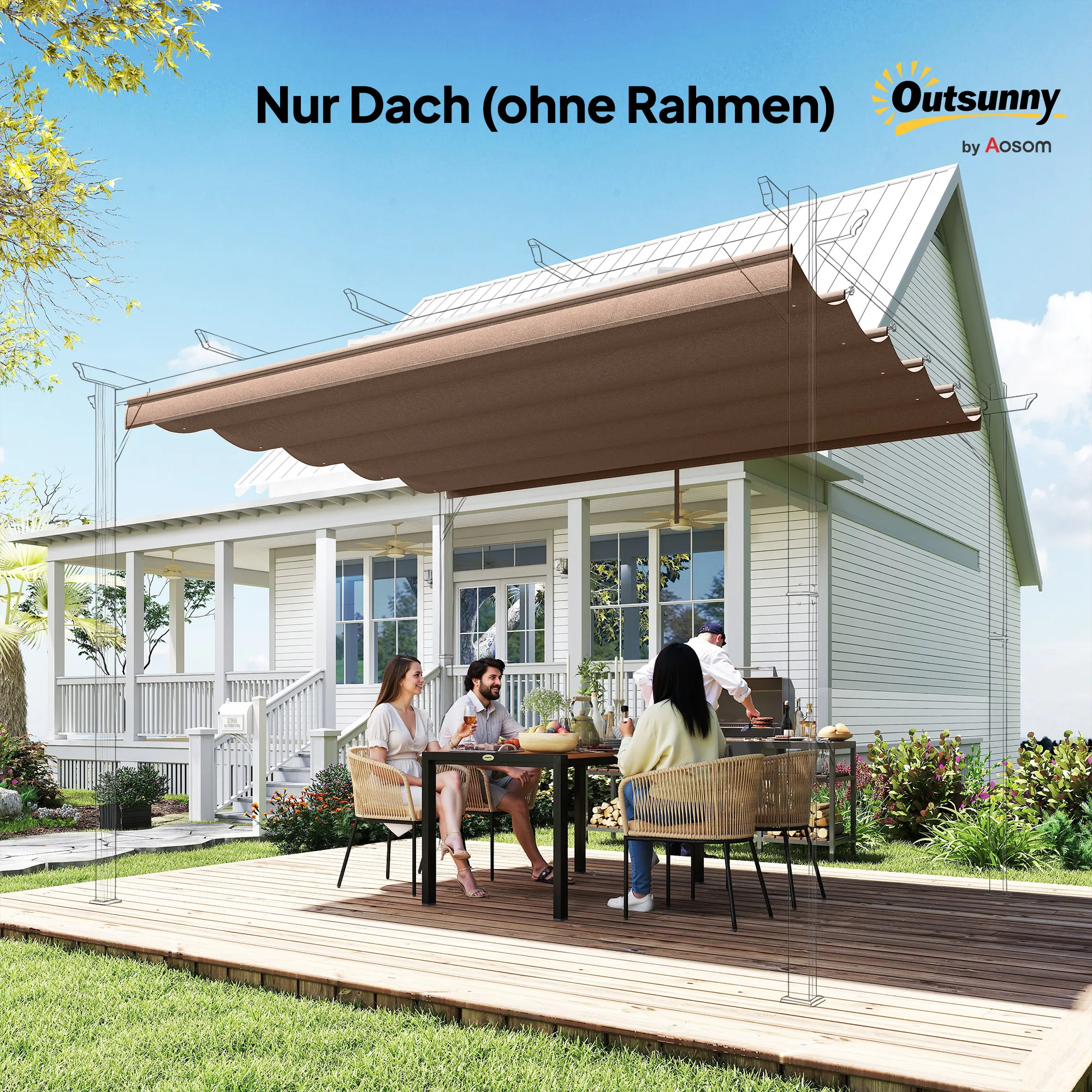 Ersatzdach 3 x 3 m Kaffee für Pavillons