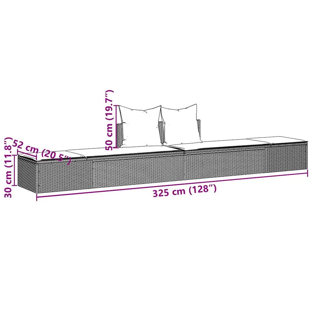 Doppel-Sonnenliege Schwarz 104x162x30 cm mit PE-Rattan und Stahlgestell