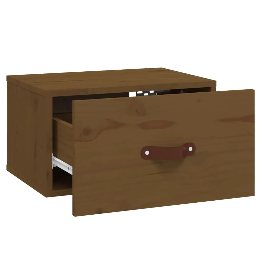 Trendiger Wand-Nachttisch aus massivem Kiefernholz 40x29,5x22 cm Honigbraun