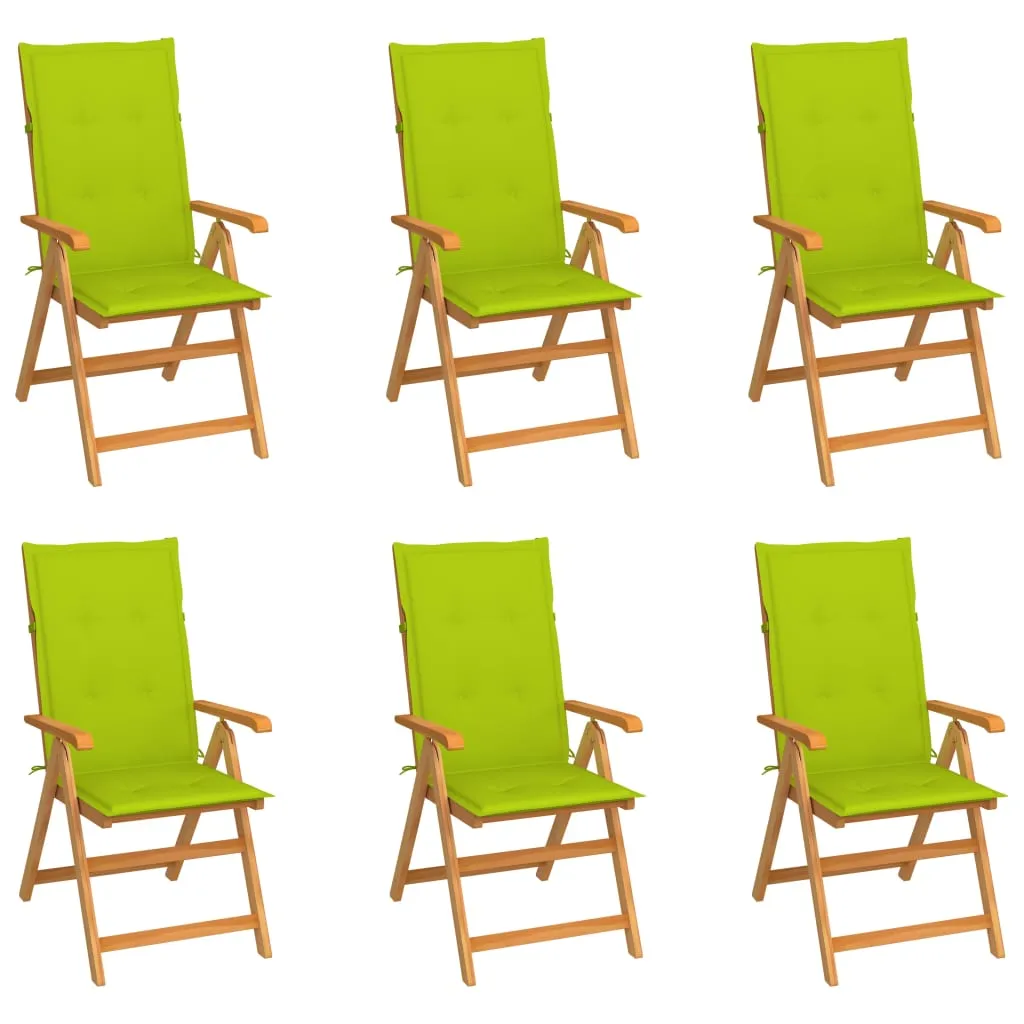 Gartenstühle 6 Stk. mit Hellgrünen Kissen Massivholz Teak