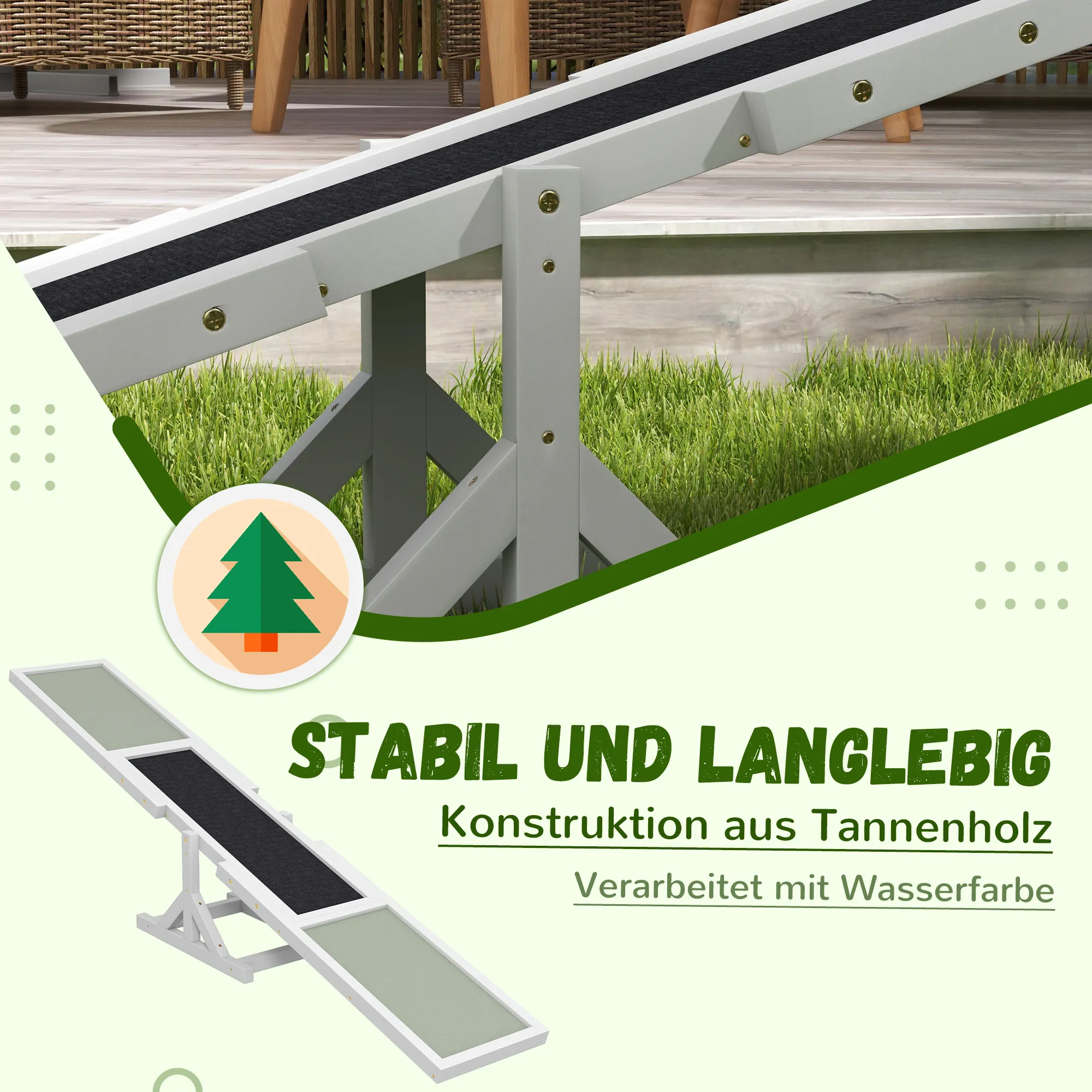 Hundewippe für Agility Training aus Tannenholz, 180x30x30 cm