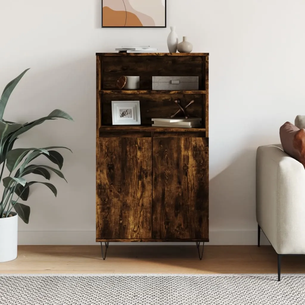 Highboard 60 x 36 x 110 cm in Räuchereiche mit Metallfüßen